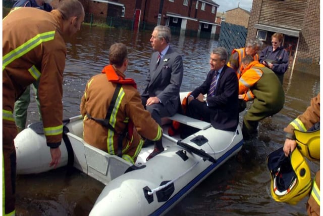Prince Charles on a visit to flood hit Toll Bar in 2007.