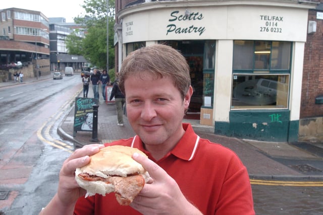 Pictured is Tim Raiston of Scotts Pantry with a bacon sandwich back in 2005