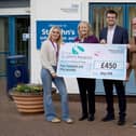 Jess O’Brien (left) Alistair Mackay (second right) and Mark Kelly (right) of Key IVR are pictured presenting the cheque to St John’s Hospice Fundraiser Lindsey Richards (second left).