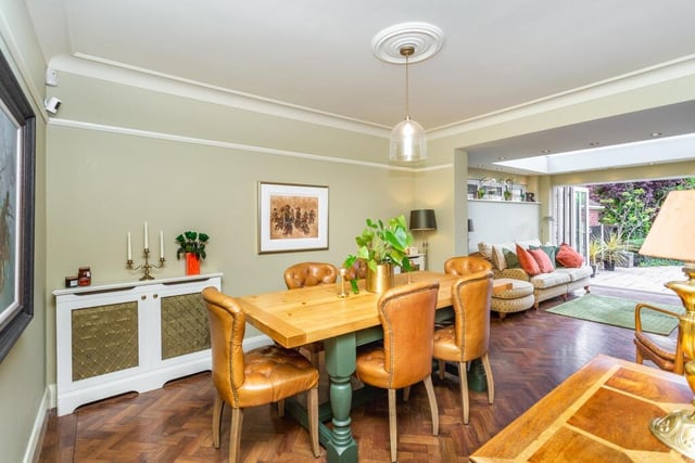 The open plan dining and family room areas.