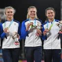 Beth Dobbin, second from right, with fellow bronze medalists Zoey Clark, Jill Cherry and Nicole Yeargin of Team Scotland. Photo: Tom Dulat/Getty Images