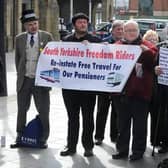 South Yorkshire Freedom Riders at a demonstration outside Sheffield railway station.