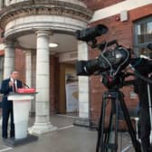 DONCASTER, ENGLAND - SEPTEMBER 22: Labour leader Sir Keir Starmer delivers his keynote speech during the party's online conference from the Danum Gallery, Library and Museum on September 22, 2020 in Doncaster, United Kingdom. Sir Keir addressed party members in his first party conference since becoming leader in the wake of its worst defeat in a general election since 1935. (Photo by Stefan Rousseau - WPA Pool/Getty Images)