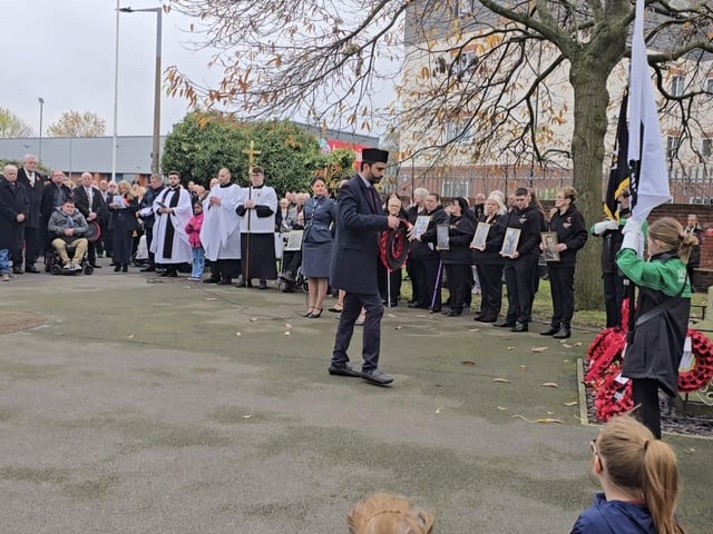 Members of Doncaster's Muslim community laid a wreath at the war memorial.