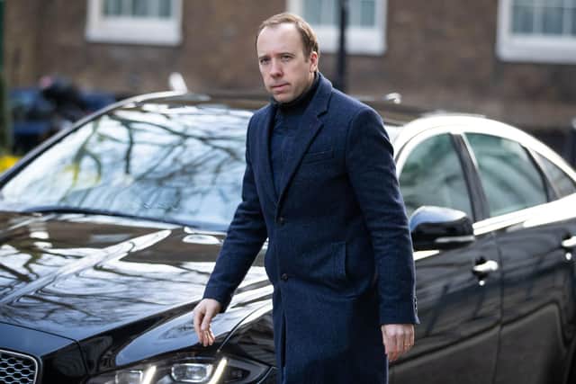Health Secretary Matt Hancock arrives at 10 Downing Street, London, as the UK's coronavirus death toll reached 144 as of 1pm on Thursday. Photo by: Aaron Chown/PA Wire
