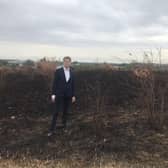 Doncaster North MP Ed Miliband at the scene of trees destroyed in a wildfire which were planted last November.
