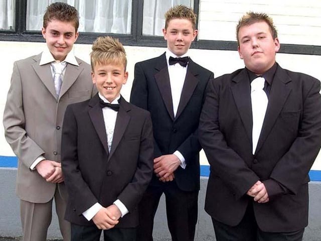 McAuley School Year 11 prom at the Earl of Doncaster. Pictured from left, Antonia Paone Baxter, Luke Mc Mahon, Micheal Hall, and Mark Byrne, May 2006