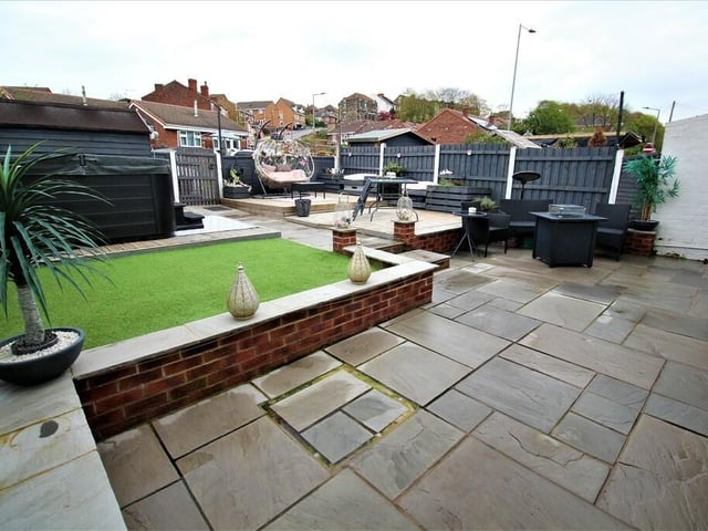Looking across the front garden of the townhouse.