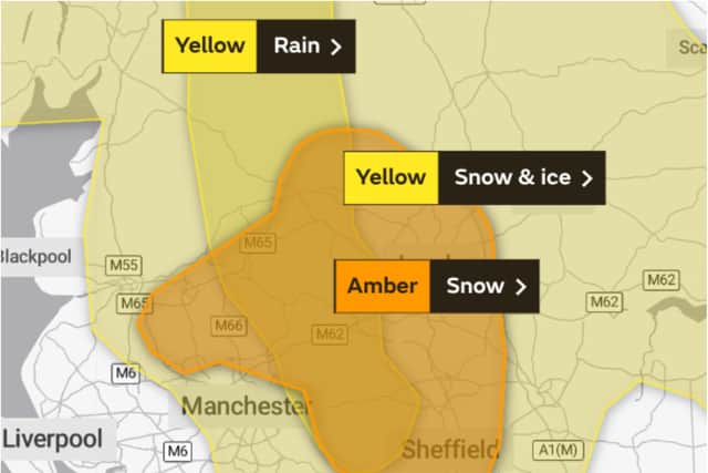 The Met Office has upgraded its snow warnings for Yorkshire and Derbyshire