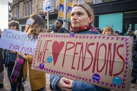 Members of the University and College Union (UCU) during a rally in Glasgow.