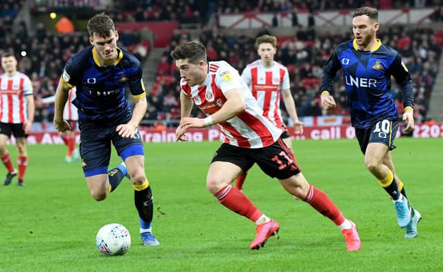 Sunderland's Lynden Gooch runs at the Doncaster defence during the 0-0 draw at the Stadium of Light in January 2020.