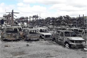 The aftermath of the car fire at Motorhog in Doncaster.