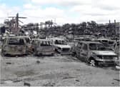 The aftermath of the car fire at Motorhog in Doncaster.