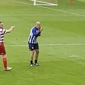 Paolo Di Canio and the referee had a joke on the field in the Eve's Trust charity game between Sheffield Wednesday and Doncaster Rovers.