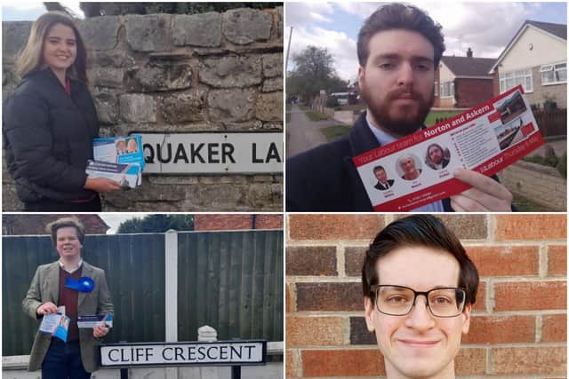 Young candidates for the Doncaster council elections on May 6. (Clockwise from top left) Olivia Essem, Harry Fisher, Rob Dennis, Joe George.