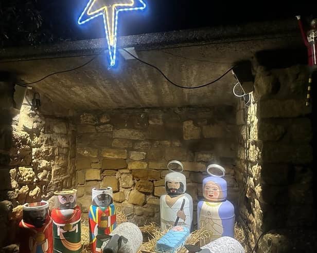 The nativity scene in Micklebring created using old gas bottles. (Photo: Brenda McLaughlin).