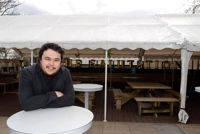 Josh Wilsdon, manager, pictured in the Beer Garden at The Salutation.  NDFP-09-03-21-Salutation 1-NMSY