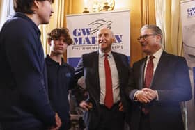 John Healey MP with the Prime Minister, Keir Starmer, meeting defence sector apprentices at Downing Street.