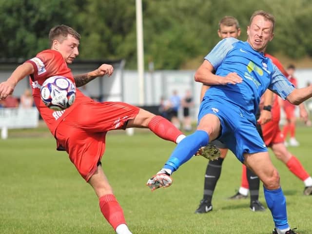 Brad Grayson in action for Rossington Main against AFC Mansfield. Picture: Russ Sheppard/Offthebenchpics