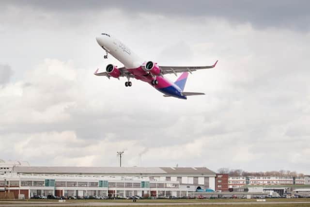 A Wizz Air jet takes off