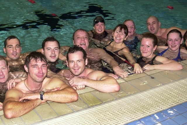 Sponsored swimmers were in action at Ponds Forge  to swim 22 mile to raise funds for Terri Calvesbert in 2003