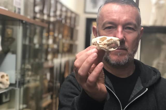Allan Turner with rodent skull.