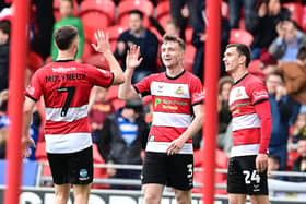 James Maxwell celebrates his goal in Doncaster's 4-0 win over Accrington Stanley.