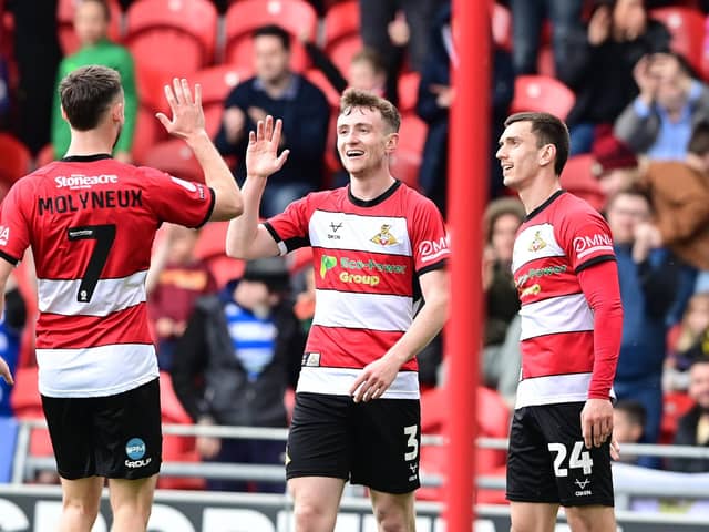 James Maxwell celebrates his goal in Doncaster's 4-0 win over Accrington Stanley.