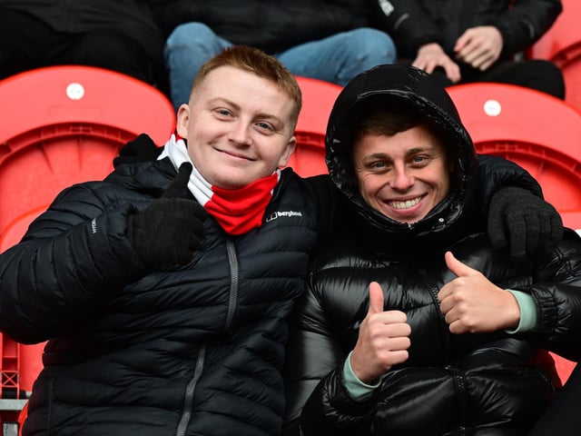 Fans ahead of the Doncaster Rovers v Grimsby Town game on 15th Feb 2025.