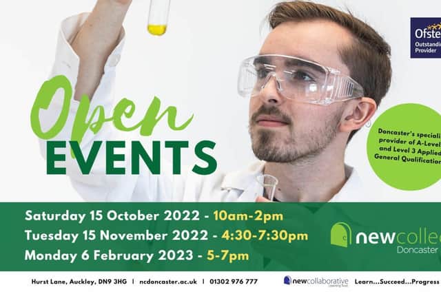 New College Doncaster will stage Open Events on Oct 15 and Nov 15, 2022, then Mon, Feb 6, 2023