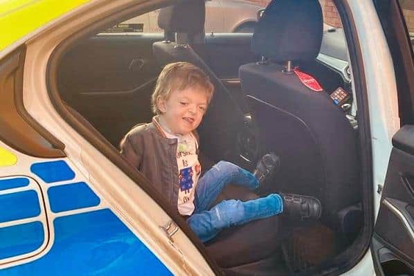 Marshall got to sit inside a police car on his birthday.