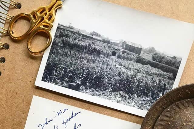 CAPTION: *Photos show Ray and his family on their no-dig allotment. The script written on the back of each photo reads ‘Ray – John – Ma. Allotment Garden. Bentley Yorks. Age 25 1960. 1st Prize (council). My father George’s Garden without digging.’