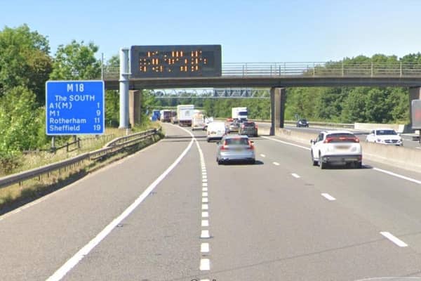 Five mile tailbacks have been reported on the M18 motorway tonight, after emergency services wers called out to a crash on the carriagway.