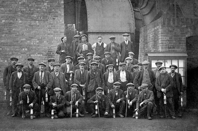 This old undated photograph shows the deputies at Edlington, Yorkshire Main Colliery