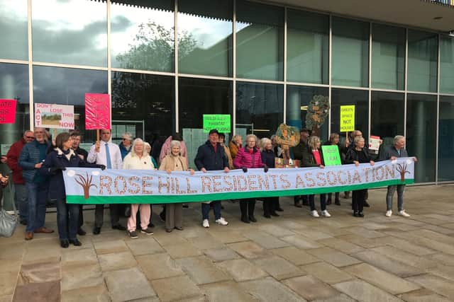Members of the Rose Hill Residents Association (RHRA) protest plans for 121 homes on the popular beauty spot.