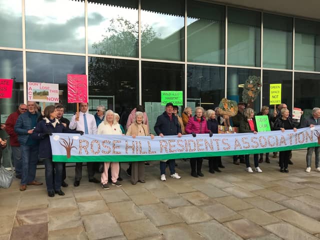 Members of the Rose Hill Residents Association (RHRA) protest plans for 121 homes on the popular beauty spot.