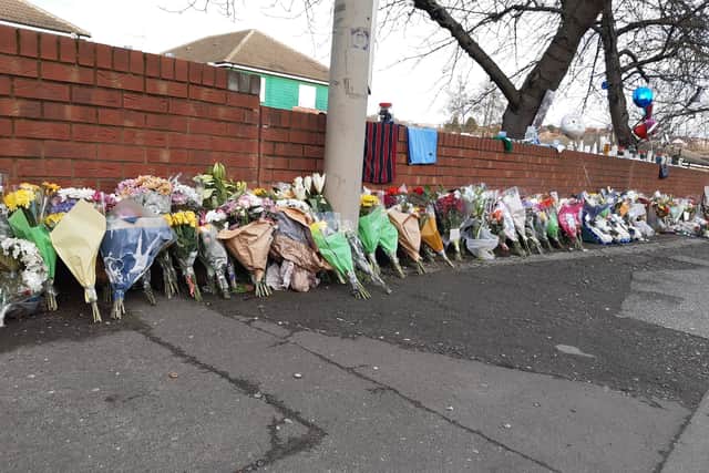 Pictured are the many floral tributes that were laid in honour of deceased drive-by shooting victim Lewis Williams who was killed on Wath Road, in Mexborough.