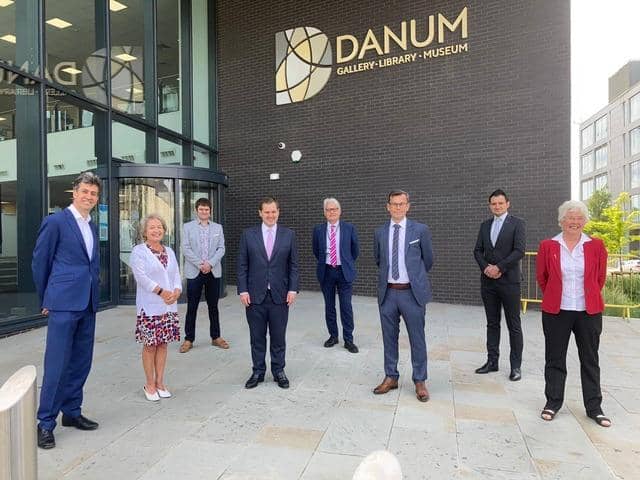 Secretary of State for Housing, Communities and Local Government Robert Jenrick (fourth from left) with MPs Ed Miliband, Rosie Winterton and Nick Fletcher, mayor Ros Jones and other senior figures