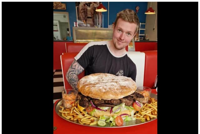 Kyle v Food was defeated by the giant 20lb burger.