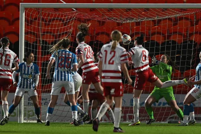 Action from Belles' County Cup final defeat to Huddersfield Town. Picture: Howard Roe/AHPIX LTD