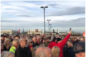 Hundreds of people joined a protest rally at the airport.