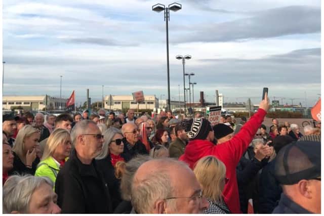 Hundreds of people joined a protest rally at the airport.