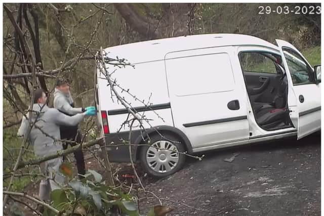 The pair were caught on camera dumping rubbish from the back of the van.