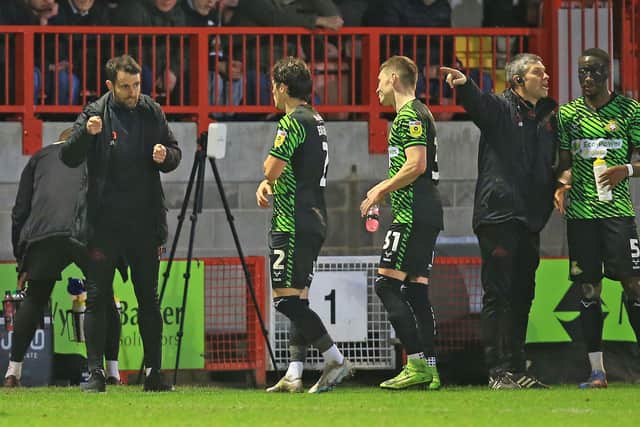Doncaster Rovers manager Danny Schofield gives out instructions during a break in play against Crawley Town.