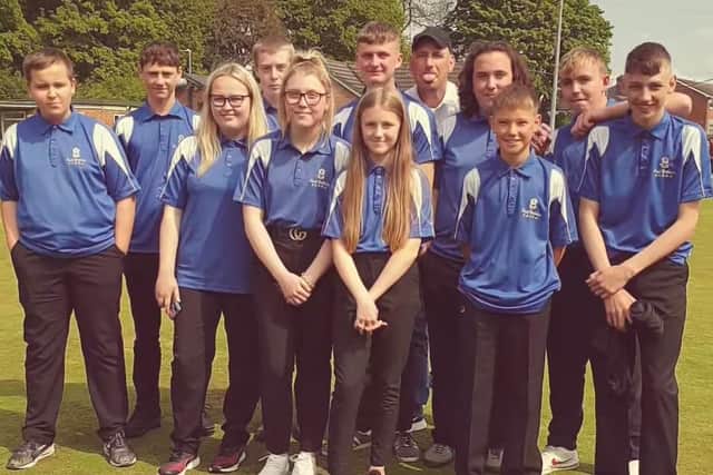 South Yorkshire's junior bowls team (l-r): Liam Dickinson, Jacob Morgan, Jodie Dickinson, Harley Baker, Charley Rhodes, James Haigh, Grace Rhodes, Paul Bailey (team manager), Jacob Parrott, Jay Bailey, Bailey Rumney, Lewis Bailey.