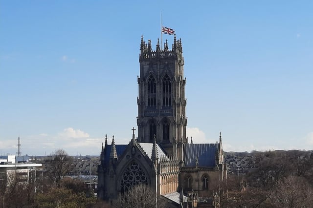 The union flag flies at half mast at Doncaster Minster.