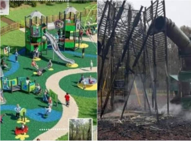 The playground has been rebuilt after a devastating arson attack.