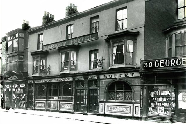 The Market Hotel, Lynn Street, with Burtons to the left.  Photo: Hartlepool Library Service.