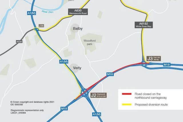 Diversion route for M18 northbound junction 2-3 closures