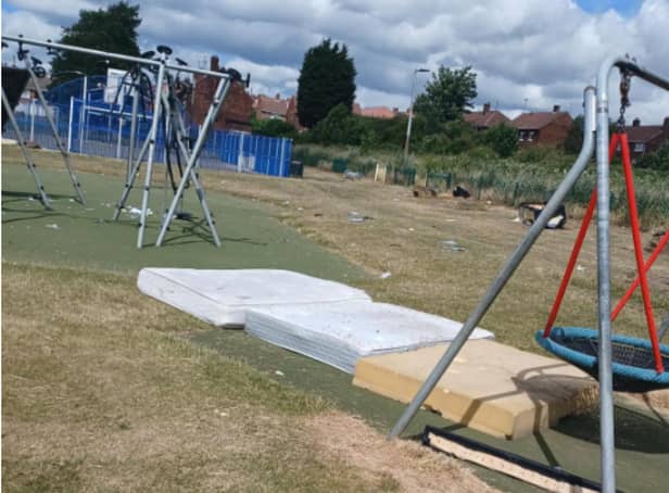 Old mattresses and sofas were dumped in the popular play park. (Photo: Mexborough First).